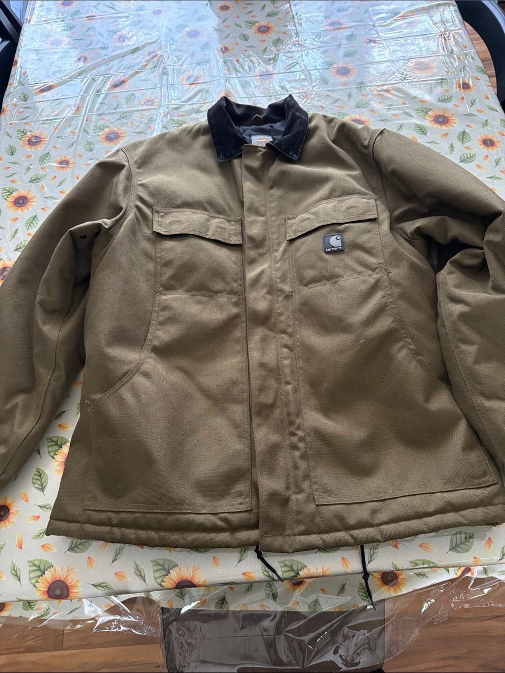 Carhartt Olive Canvas Jacket with Black Corduroy Collar